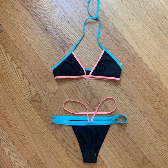 strappy black & neon bikini set - Picture 1 of 1